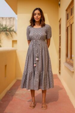 Buy New Designer Grey Shimmer Long Have Quality Dress.