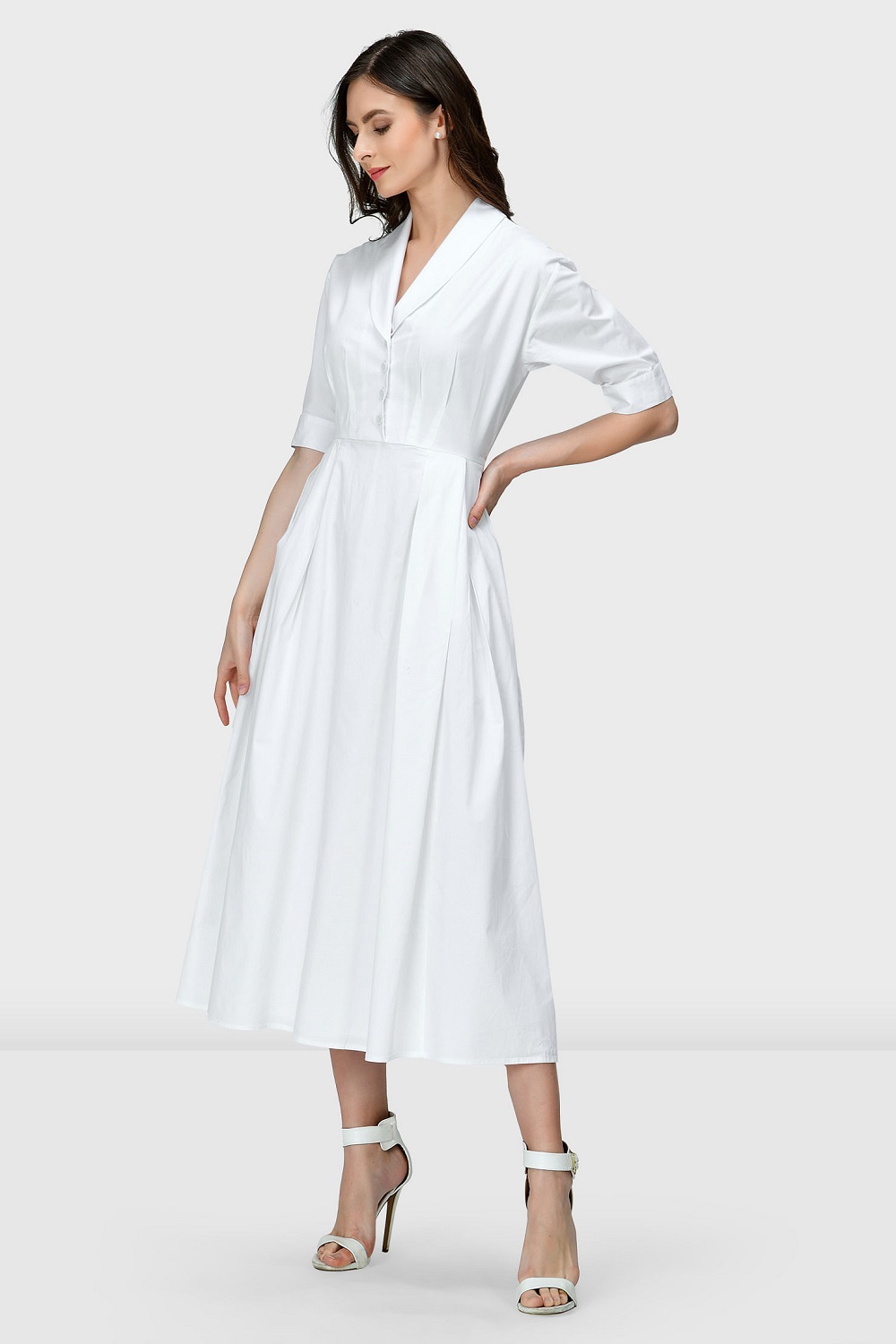 Professional Office Wear Coat Collar Nack Cotton Long Dress (3)