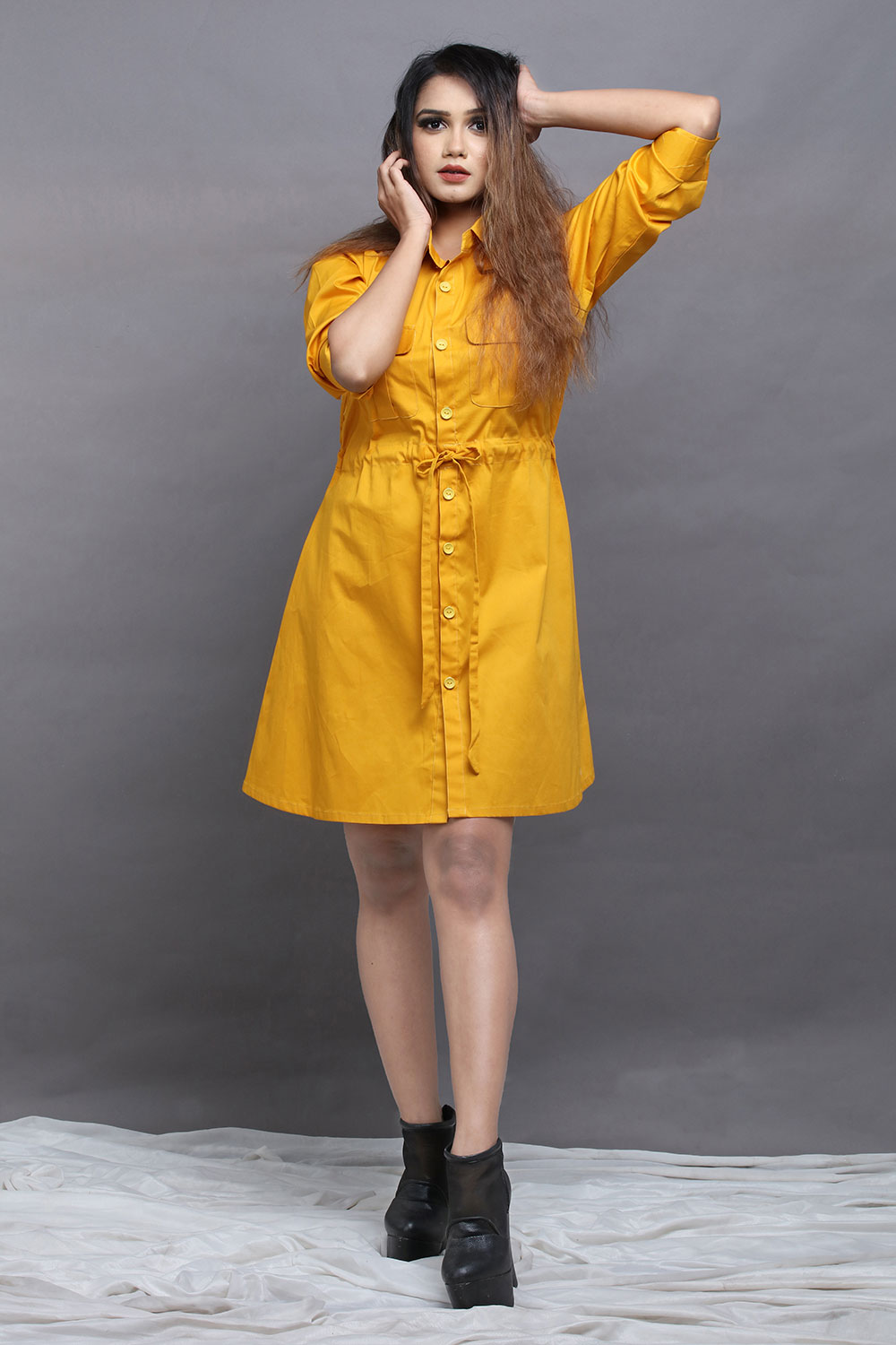 Professional Office Wear yellow colour short Shirts Dress (1) babli sales