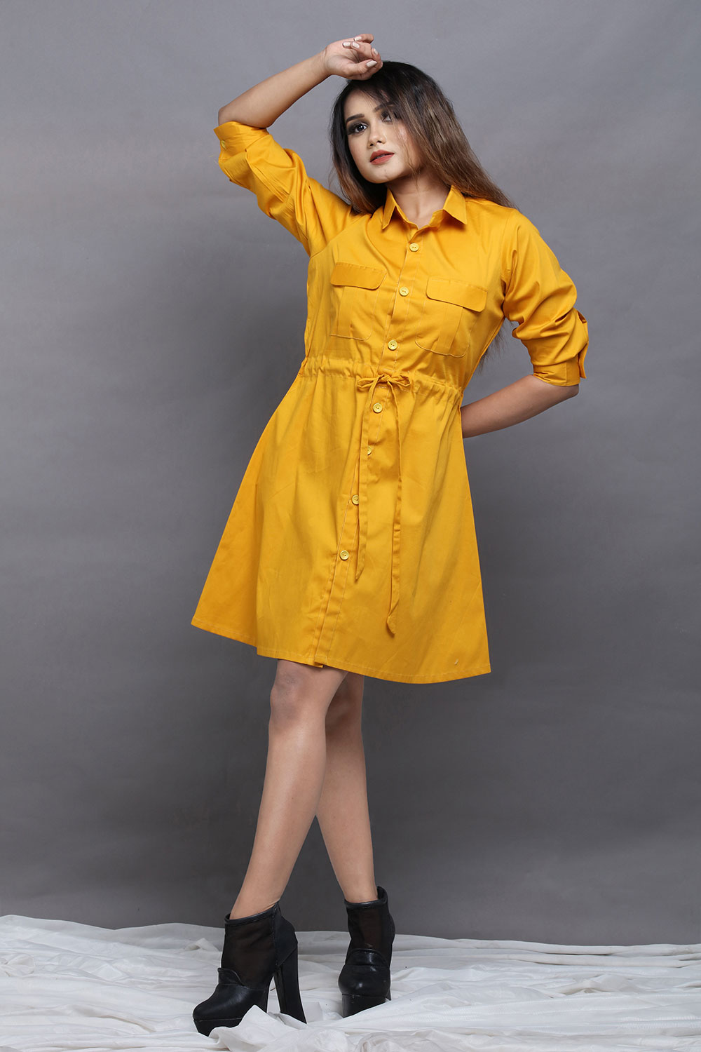 Professional Office Wear yellow colour short Shirts Dress (3)