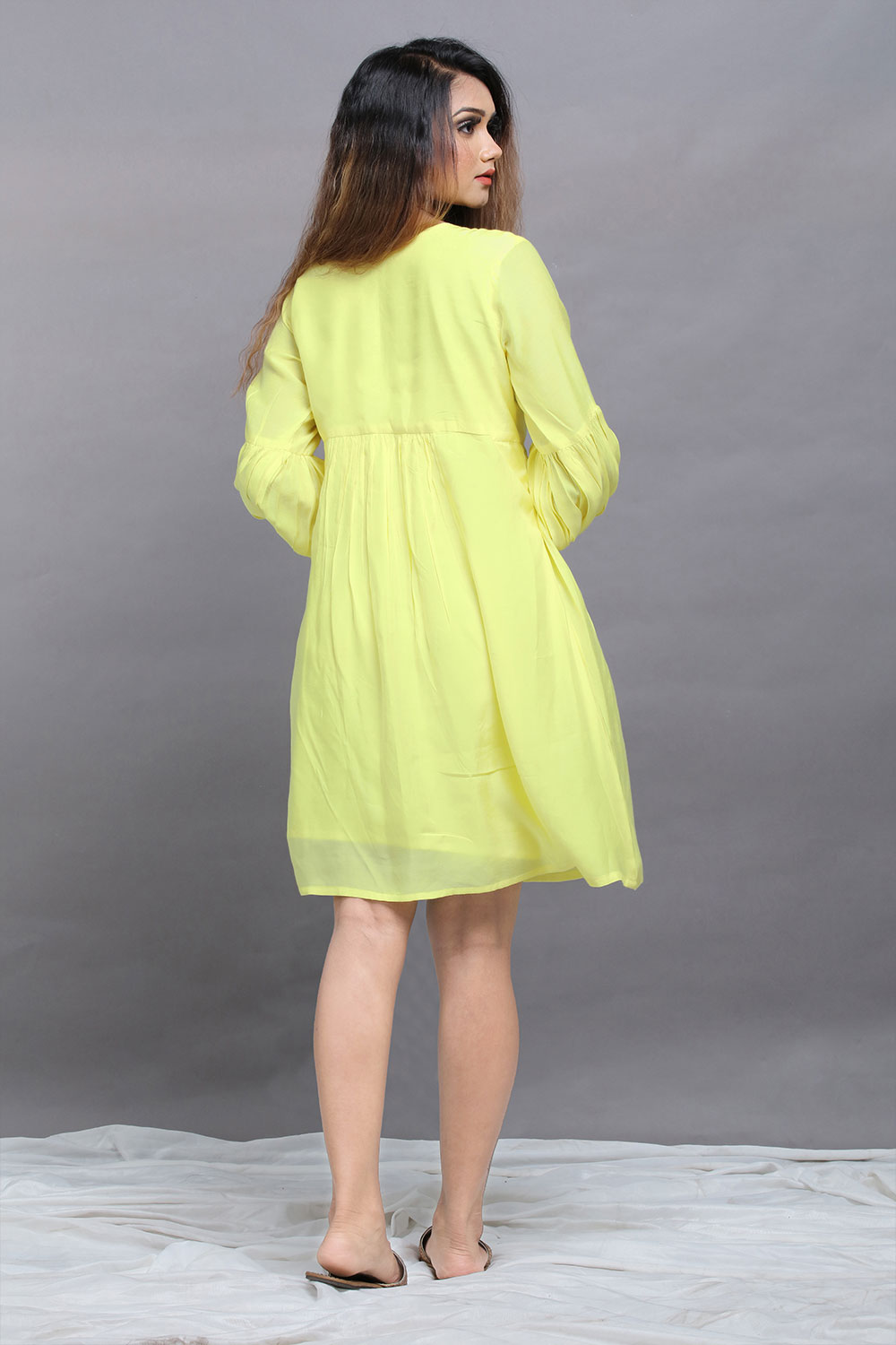 Beautiful Lemon yellow Muslin Short Dress Kurtis Design (4)