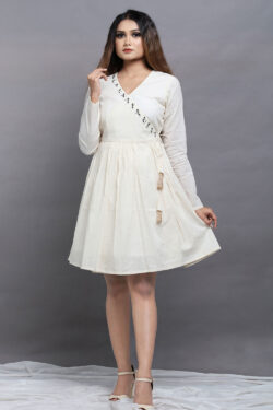 Designer Buy pleated wrap Cotton Khadi short dress