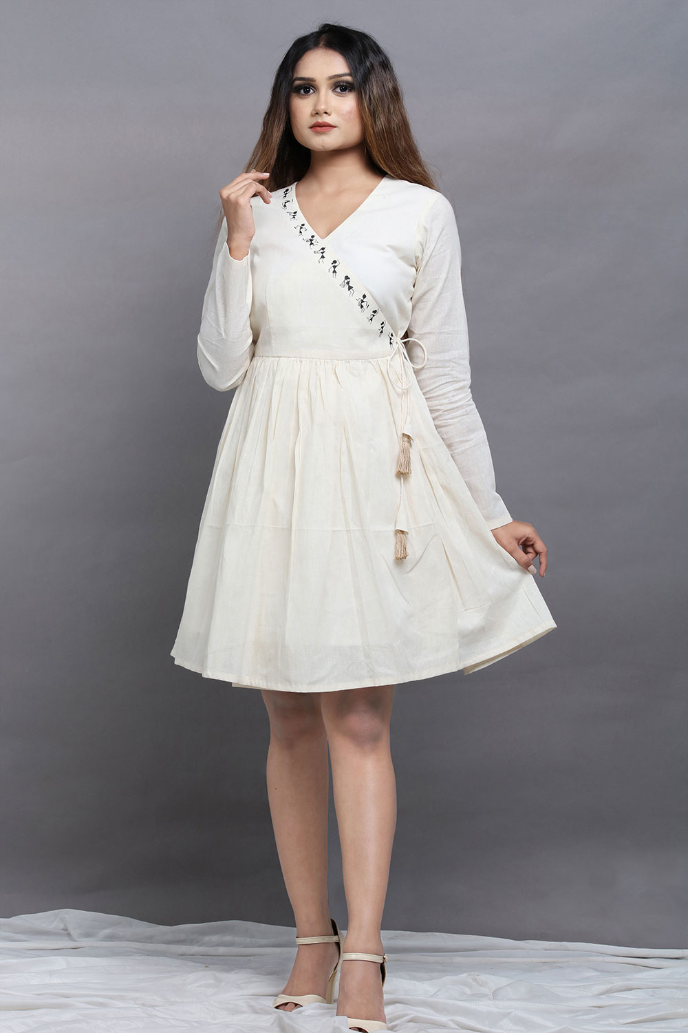 Designer Buy pleated wrap Cotton Khadi short dress (1) Designer Buy pleated wrap Cotton Khadi short dress