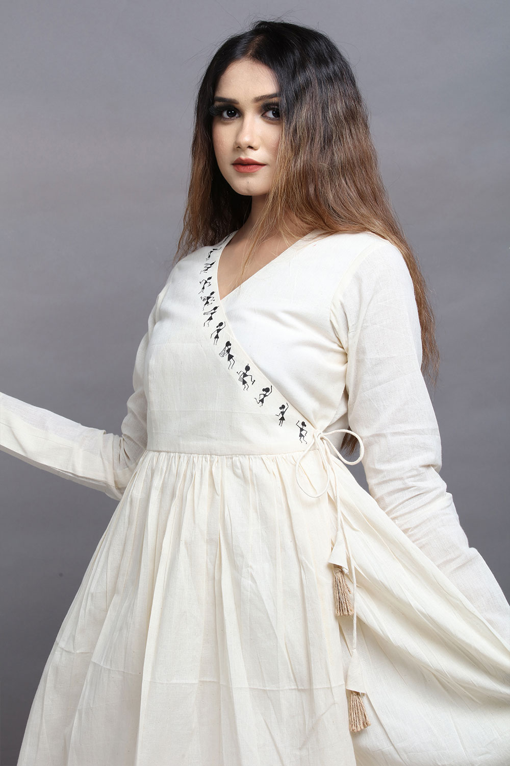 Designer Buy pleated wrap Cotton Khadi short dress (2)