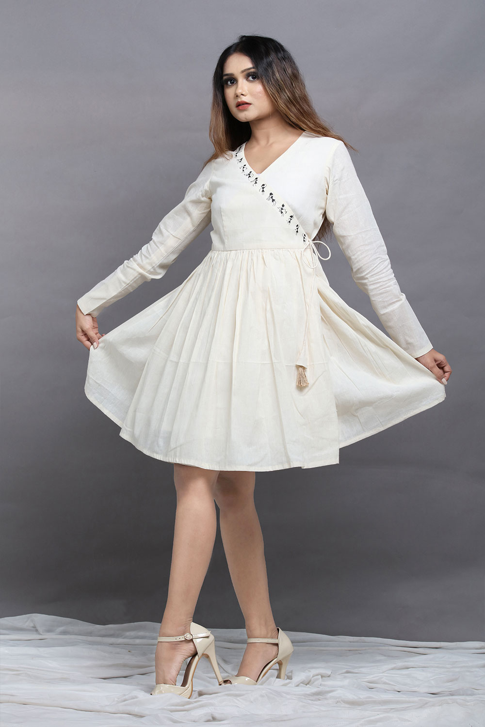 Designer Buy pleated wrap Cotton Khadi short dress (3)