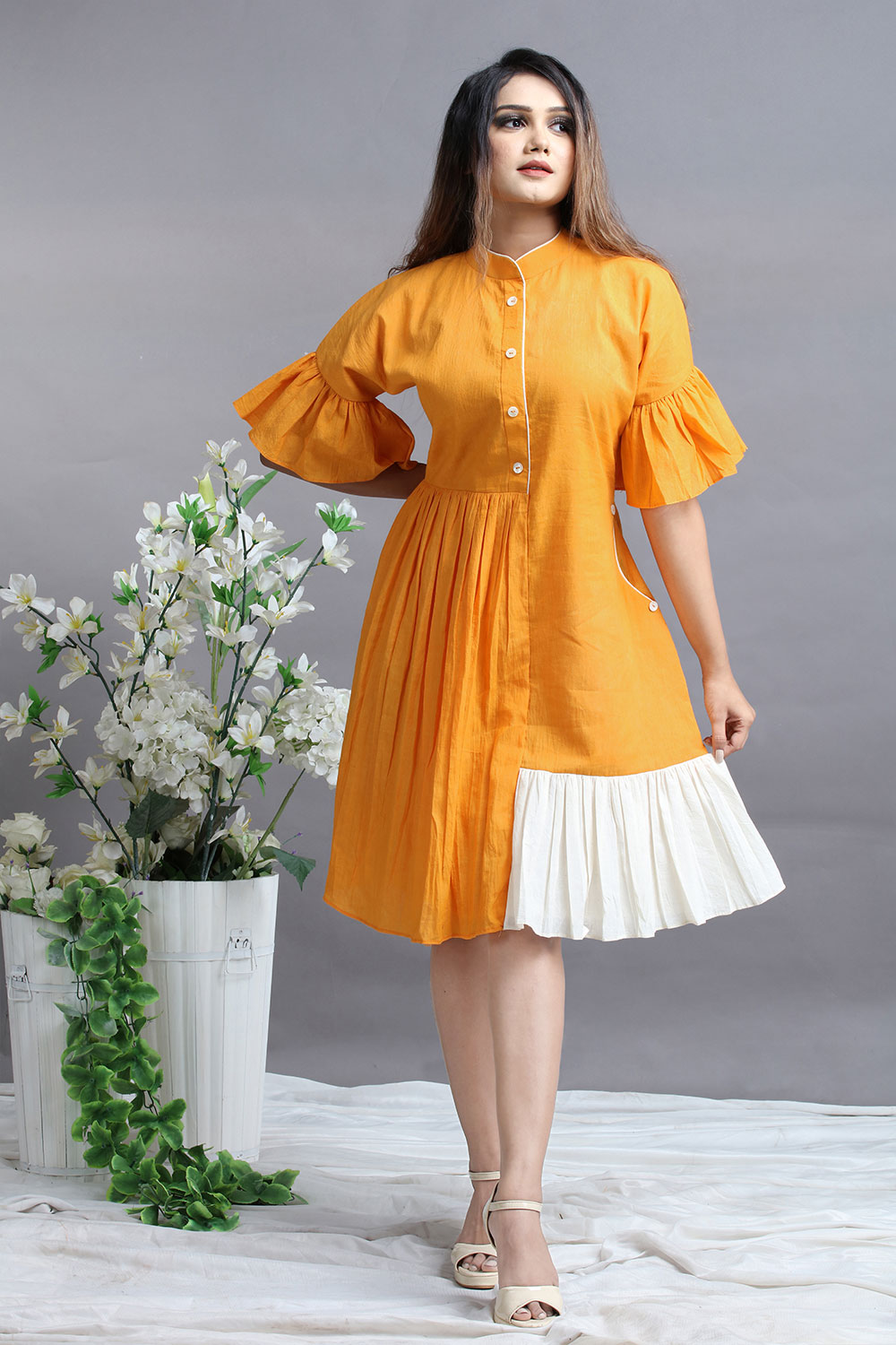 Buy Orange Dresses.Designer Professional Sun Orange Plitted short Shirts Dress (1) Buy Orange Dresses.Designer Professional Sun Orange Plitted short Shirts Dress (1)