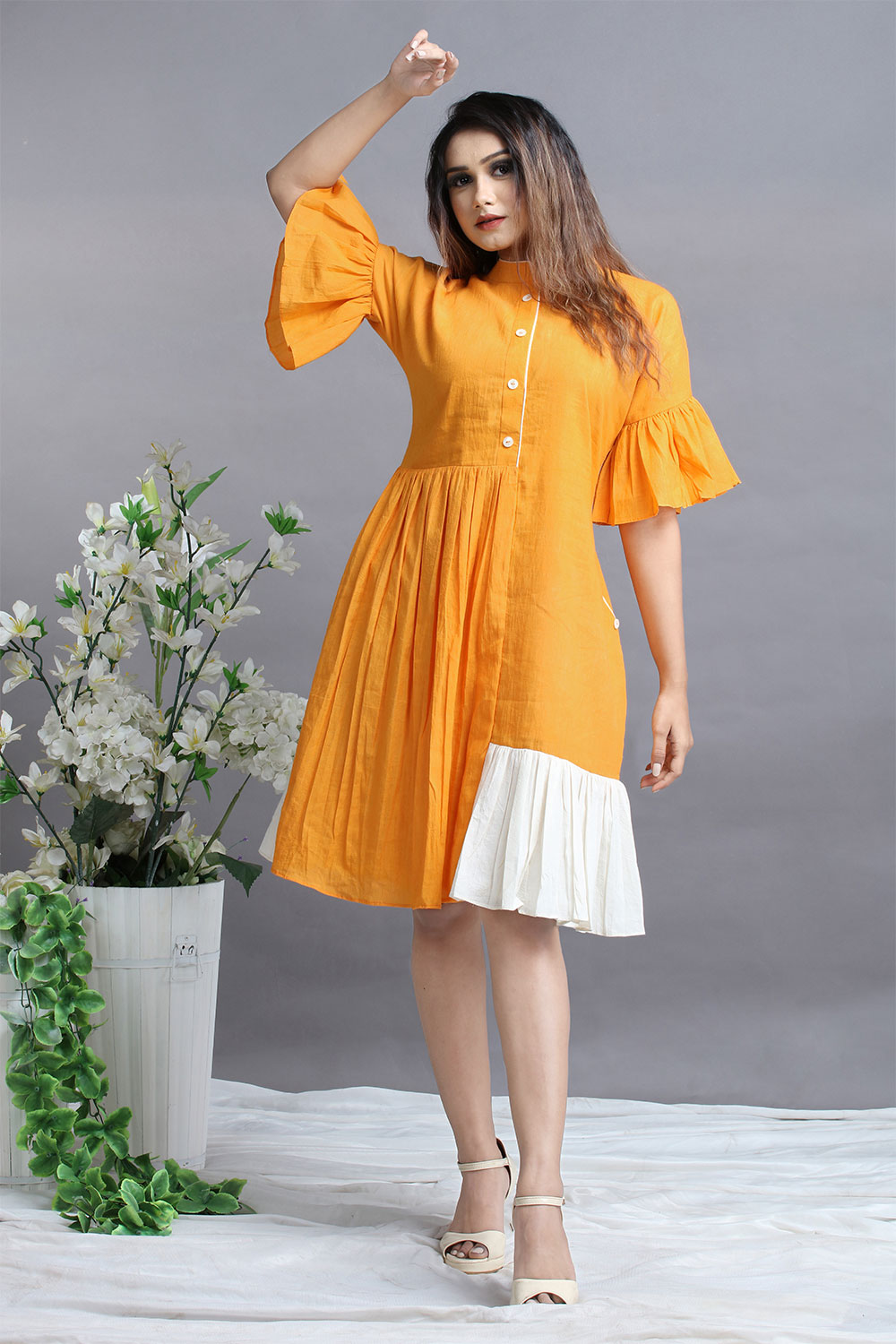 Buy Orange Dresses.Designer Professional Sun Orange Plitted short Shirts Dress (2) Buy Orange Dresses.Designer Professional Sun Orange Plitted short Shirts Dress.