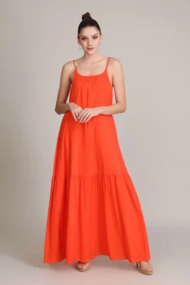 Buy Cotton Dresses Online at Best Price ORANGE RUSH TIERED MAXI Dress.