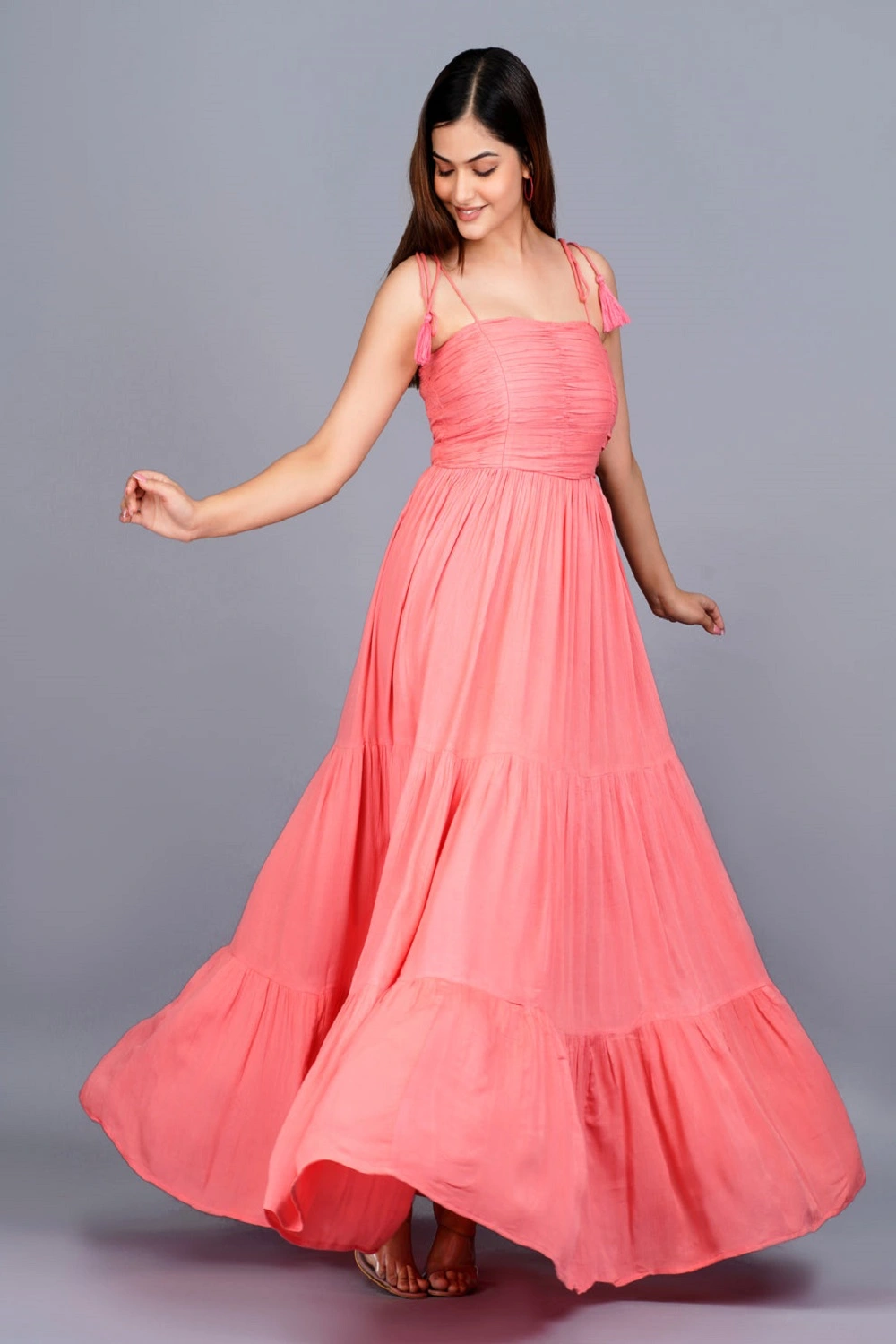 Buy Party wear Trending Pink Sleeveless long Dress. Buy Party wear Trending Pink Sleeveless long Dress.