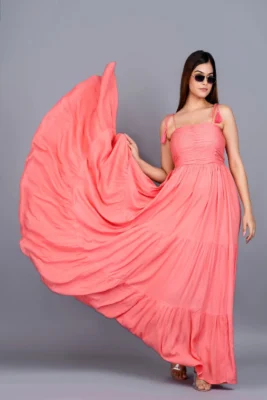 Buy Party wear Trending Pink Sleeveless long Dress.