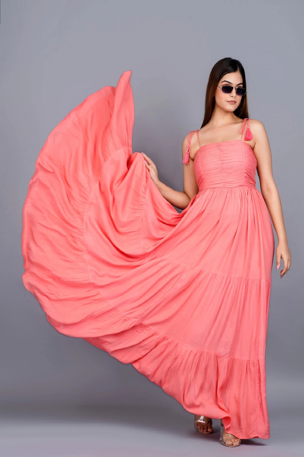 Buy Party wear Trending Pink Sleeveless long Dress. Buy Party wear Trending Pink Sleeveless long Dress.